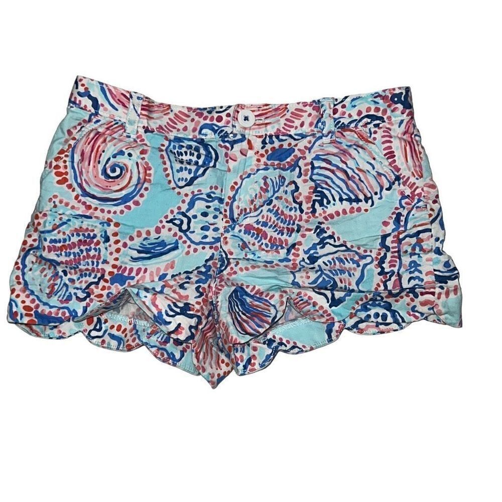 Lilly Pulitzer Girls Mini Buttercup Shorts Shell Me About It  Blue Pink sz 12